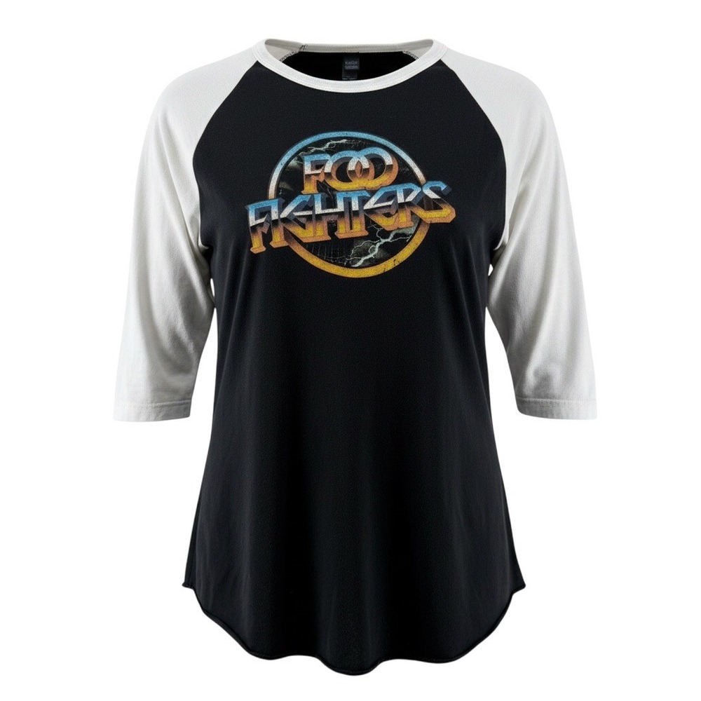 Foo Fighters Raglan Men XL Black White Cotton 3/4 Sleeve Graphic Tee